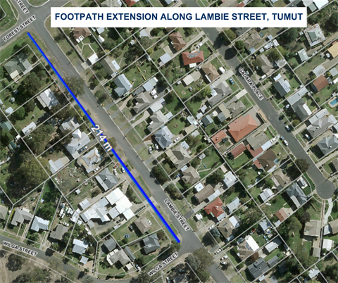 Map - Possible Footpath Extension along Lambie St Tumut