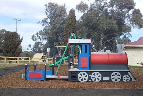 New train and carriage play equipment at Rosewood Memorial Park.jpeg